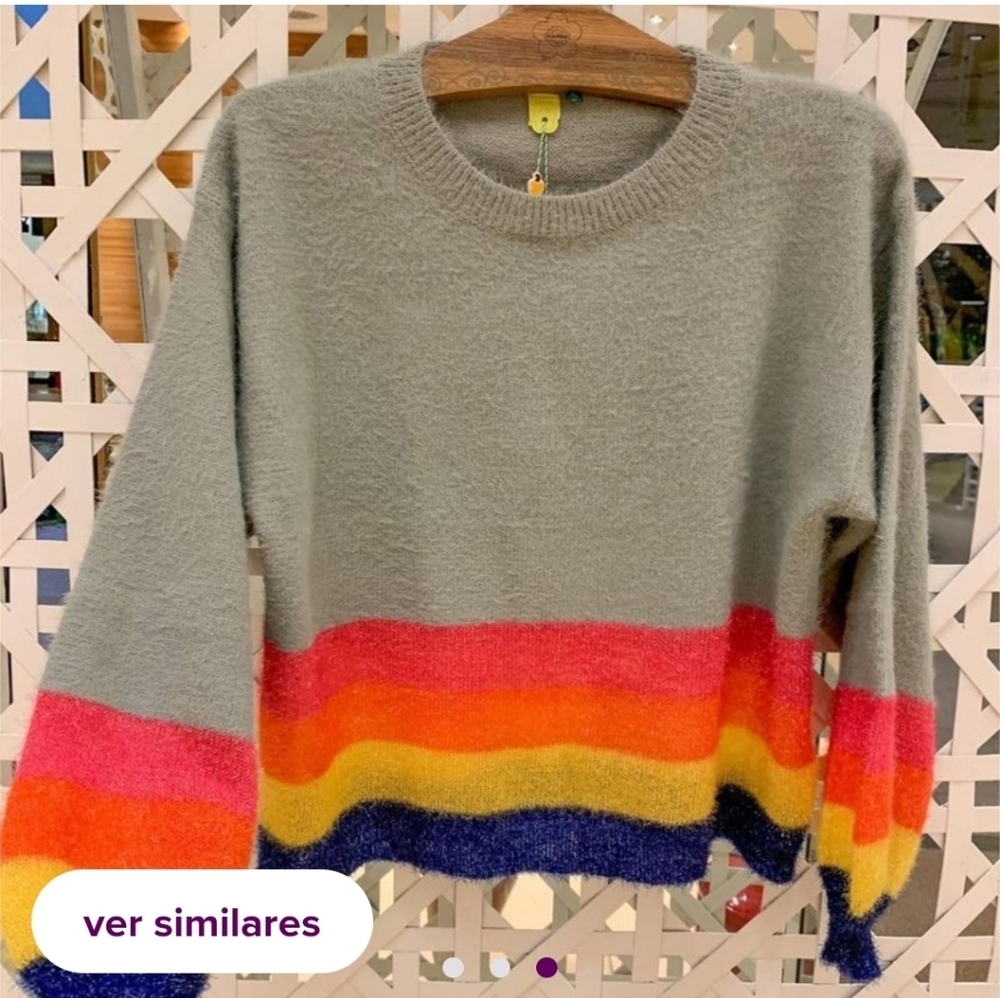 Farm Rio Tricot Colorful Striped Women's Sweater Petite - Picture 3 of 8